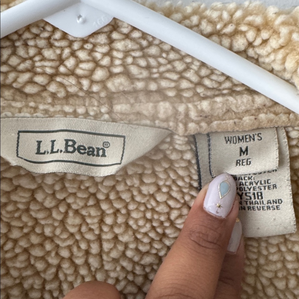 LL Bean Tan Teddy Jacket with Cream Sherpa Lining - Picture 2 of 5